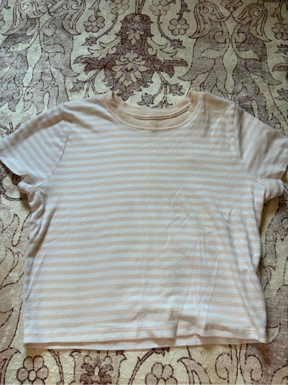 Hollister Pink White Striped Cropped Baby Tee Size L